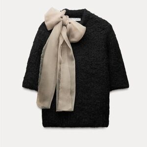 Zara organza bow knit top NWT
